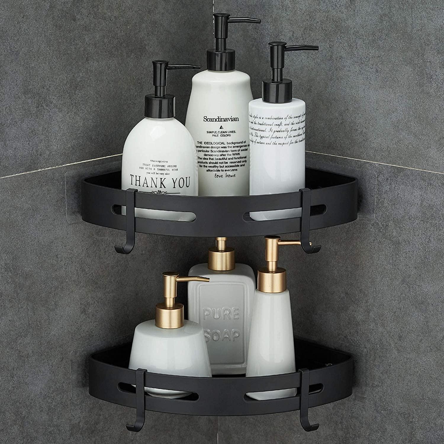 Modern 2-Tier No Drilling Aluminum Shower Shelf Corner Bathroom Organizer Wall Mounted Storage Rack