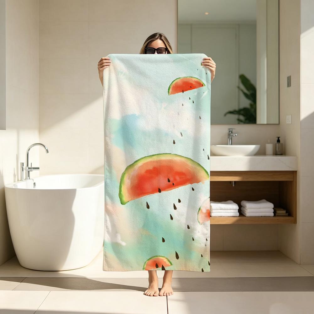 Cute Watermelon Surfboard Illustration Towel ultra-fine fiber quick drying absorbent bath towel, outdoor swimming sports towel