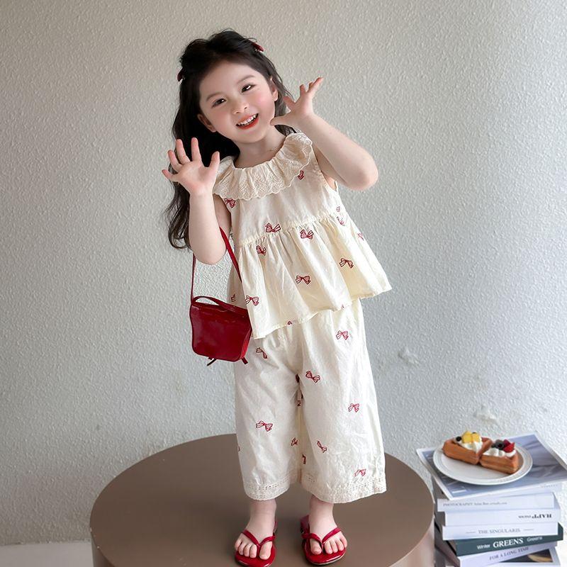

Women Children Sleeveless Set Summer Baby Girl 2025 Doll Collar Vest Summer Little Girl Korean Style Two-piece Set Fashion Image color 90cm