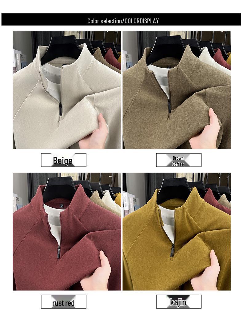 Men's Double-Sided Fleece Half-Zip Sweatshirt, Long-Sleeve, Warm Casual Base Layer for Autumn/Winter