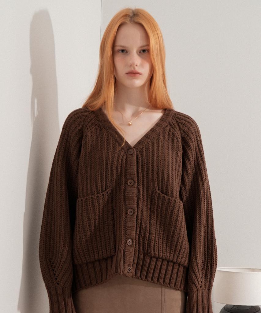 Vleti Poket Cable Knit Cardigan (Brown)