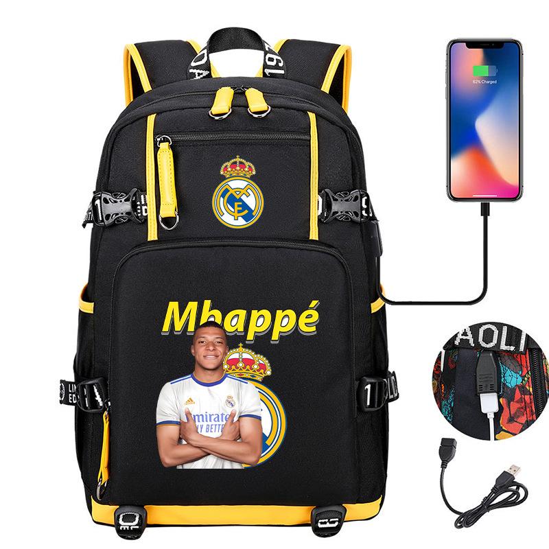 Multifunctional Camo Backpack for Students, USB Charging Casual Travel Daypack, Football Star Print Design