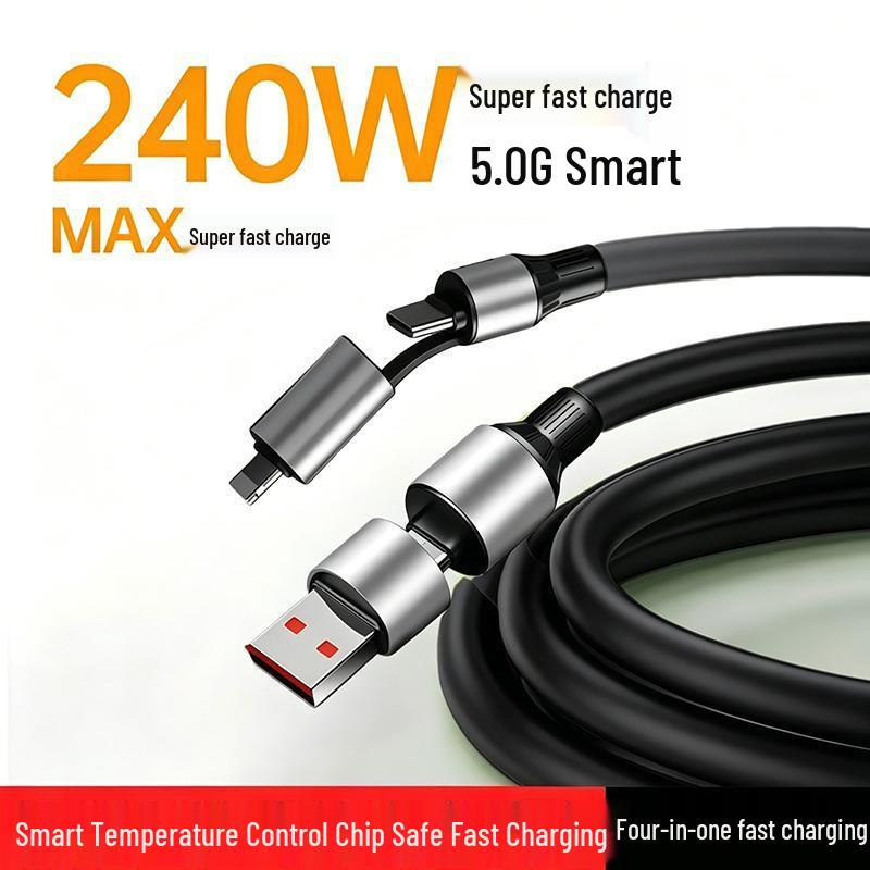 4-in-1 Fast Charging Cable for Apple, Type-C, Huawei, OPPO, Xiaomi, Honor Devices
