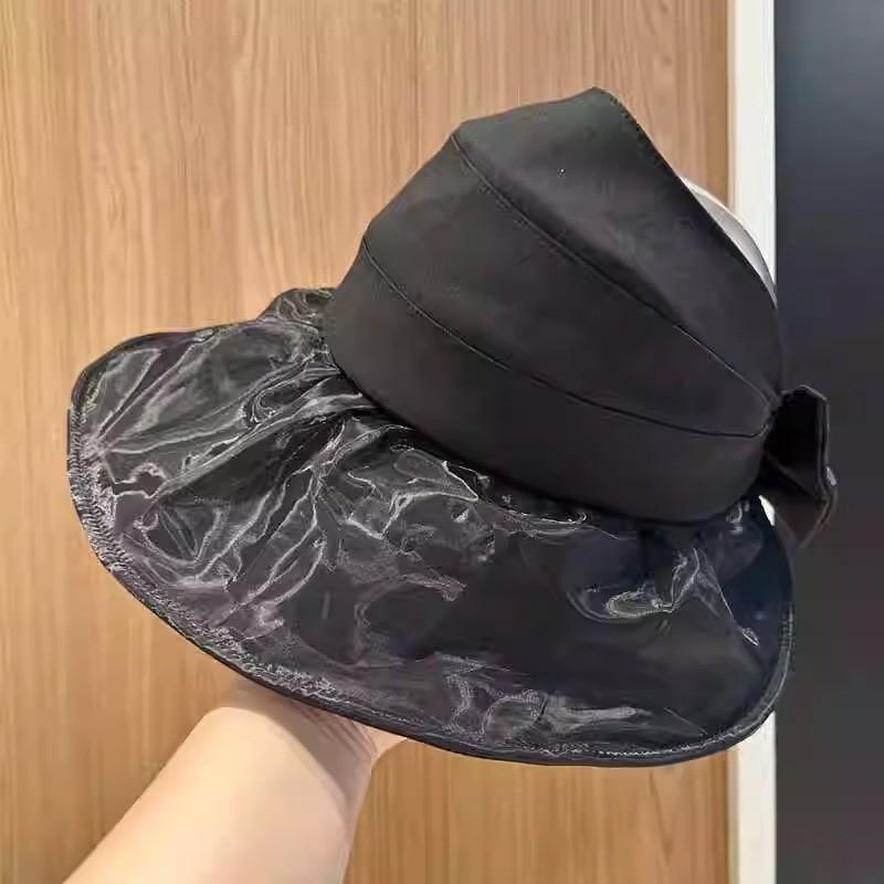 

Stylish Wide Brim Butterfly Bow Sun Hat For Women Adjustable Breathable Sunshade Fishing Hat чорний