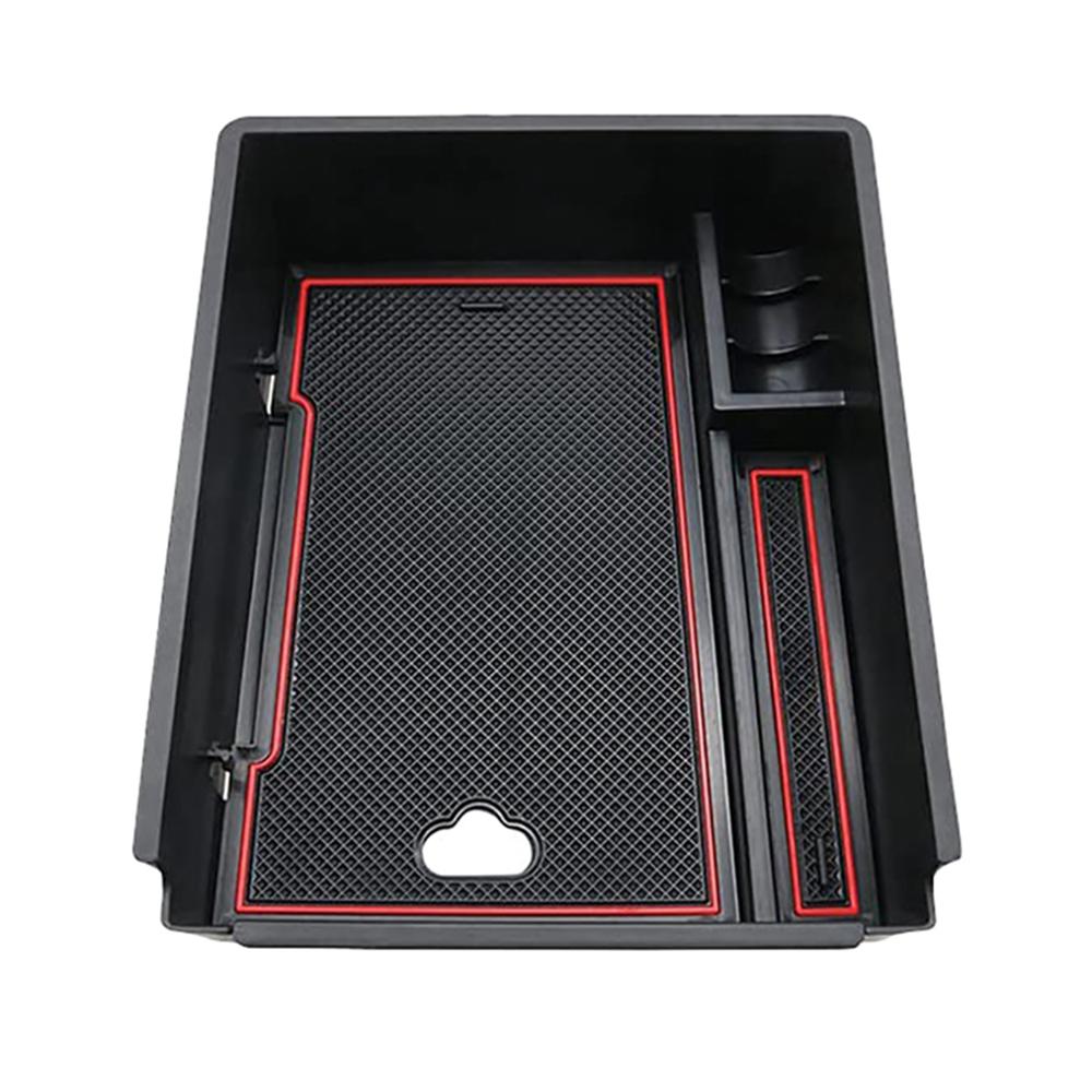 Red center console storage box with anti-slip mat Center Organizer Tray ABS Black Suitable for Hyundai 5th Gen Tucson