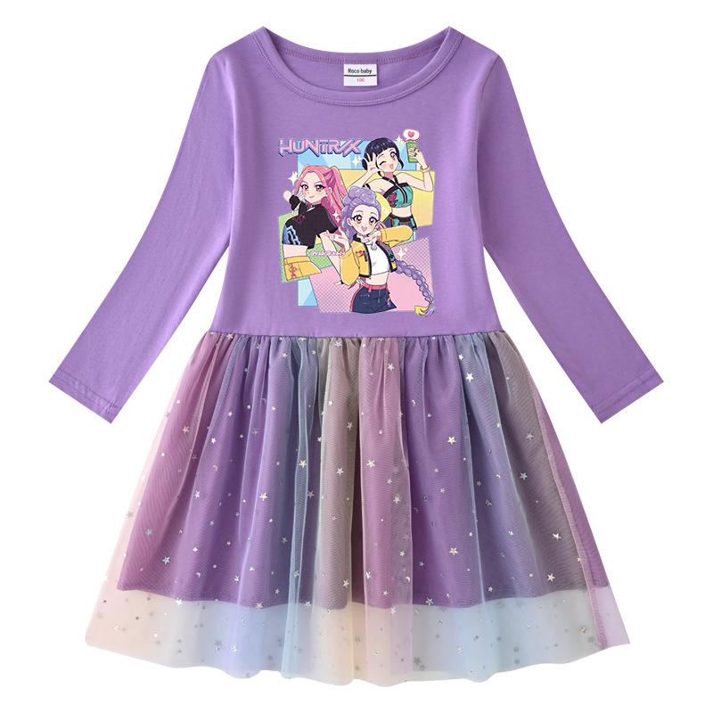 Vestido de Princesa con Lentejuelas Arcoíris de Manga Larga Kpop Demon Slayer para Niñas
