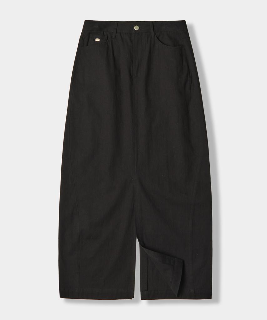 Yujen Slit Cotton Long Skirt_Black