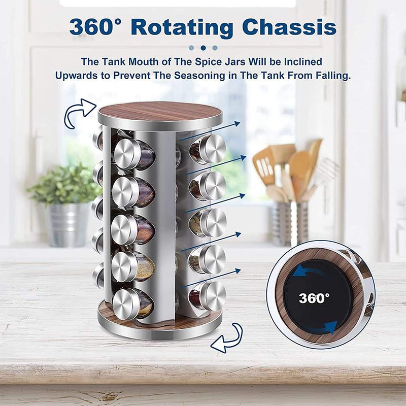 12/16/20 Jars Kitchen Seasoning Storage Organizer Stainless Steel Spice Rack 360° Rotating Carousel Spice Jar Storage Rack