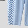 INCERUN 2 Stück Sommer Herren Kurzarm Gestreifte Nähte Hemden und Lange Hosen Übergroße Outfits Sets