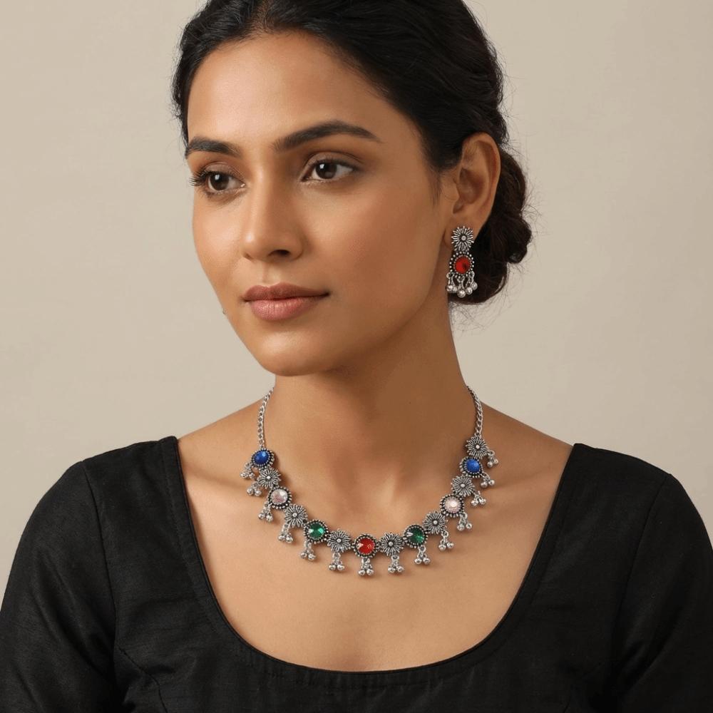 Beads Necklace Earrings Set Rhinestone Women Jewelry Set Temperament Tassel Jewelry Set  Women