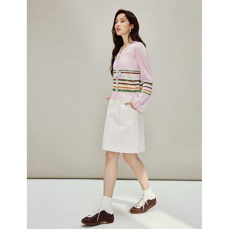 INMAN Women's Rainbow Stripe Knit Cardigan