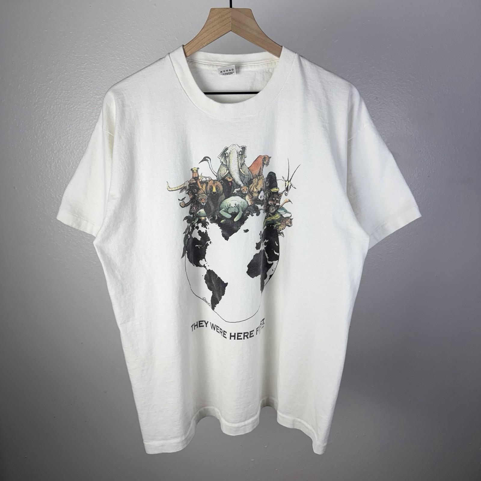 Vintage 90’s Human-i-tees They Were Here First Animal Art Nature T Shirt Size XL Unisex T-Shirt XL