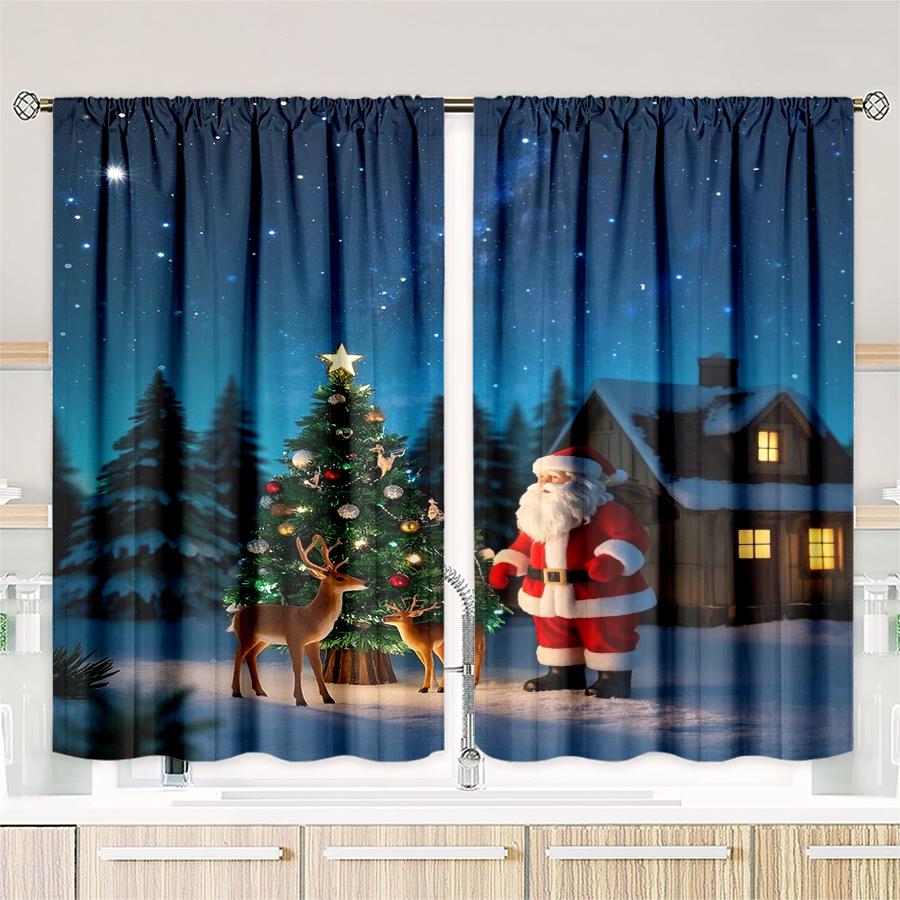 Weihnachten Weihnachtsmann Baum Muster Gedruckte Vorhänge Dekorationen Haus Zimmer Set von 2 Hergestellt Polyester