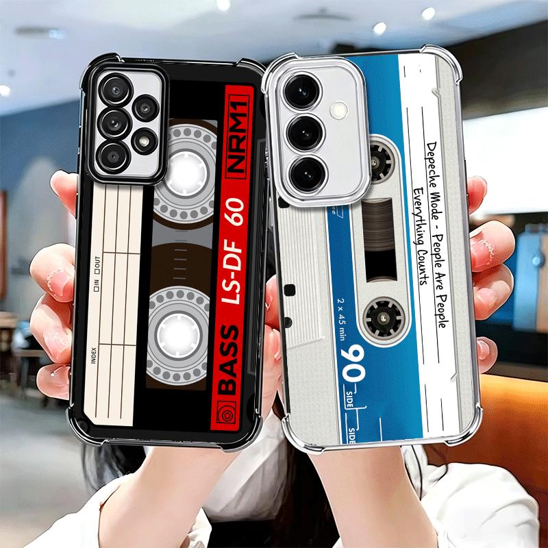 Vintage 90S Cassette Tape Pattern Plating Phone Case For Samsung A17 A07 A37 A57 A16 A56 A15 A55 A14 A54 A13 A53 A26 A36 A25 A35