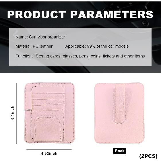 2PCS Small Leather Car Sun Visor Organizer, Multifunctional Auto Visor Document Holder with Sunglasses Clip, Universal Car Interior Organizer for
