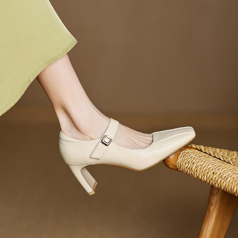 Fashion 2025 New Fashion Women Pumps Shoes Chunky High Heels Spring Mary Jane Summer Square Toe Casual Shoes Woman Black Size 34-40