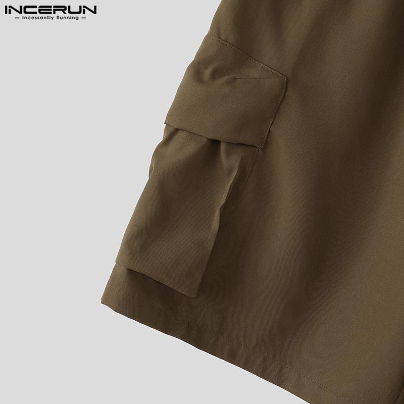 INCERUN Men Drawstring Elastic Waist Pockets Casual Cargo Shorts Half Pants