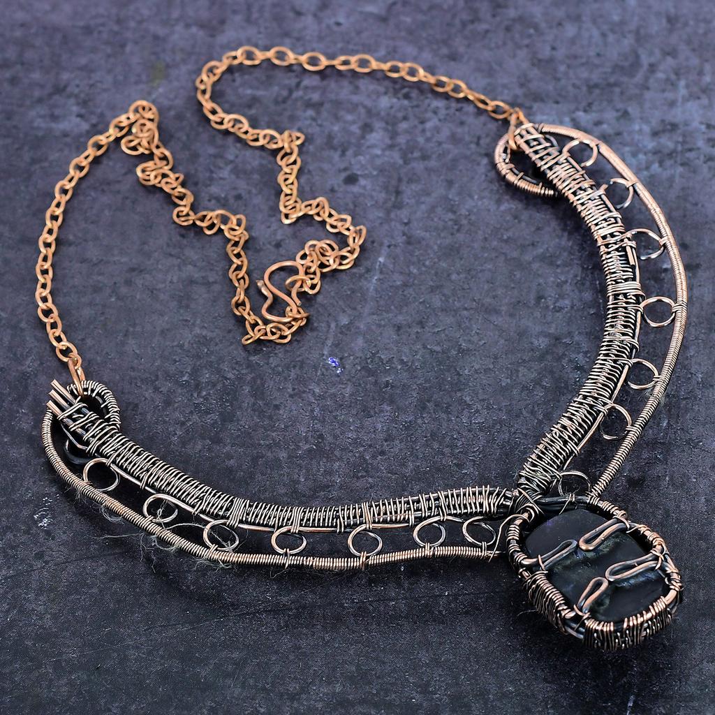 Russian Charoite Gemstone Handmade Copper Wire Wrap Jewelry Necklace 18" ET-4949