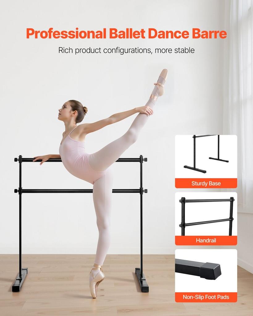 Barra de Ballet, Barra Doble para Casa, Barras de Ballet Portátiles Independientes para Estiramiento y Danza, Altura Ajustable, Antivibración, Gimnasio de Fitness, Estudio