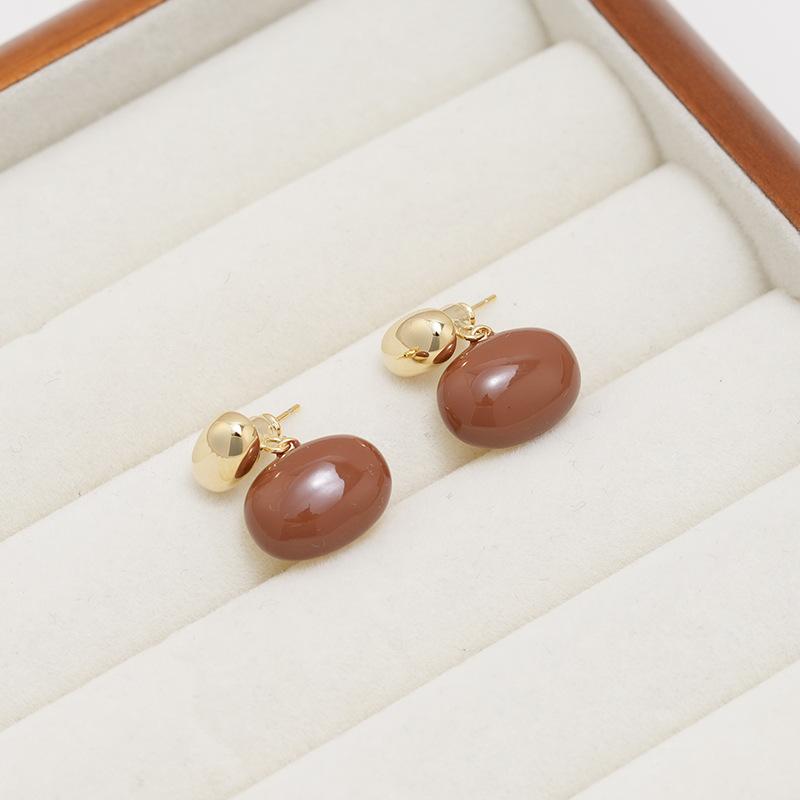 

Серьги Doudou Oval с каплями глазури, винтажные серьги Maillard, модный дизайн, универсальные серьги 18K темный кофе