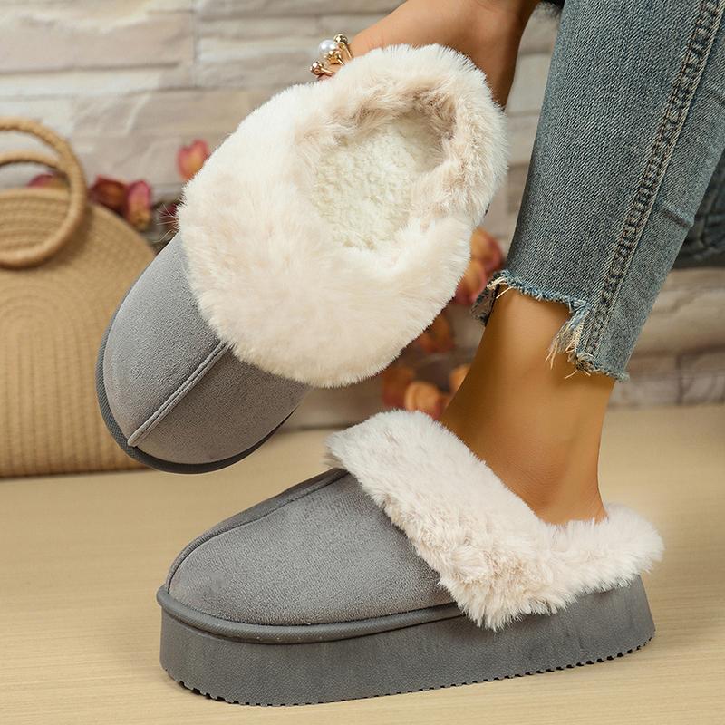 Fashion Fashion Women Platform Fluffy Slippers Winter Comfort Warm Plush Cotton Shoes Woman Thick Sole Anti Slip Indoor House Slippers