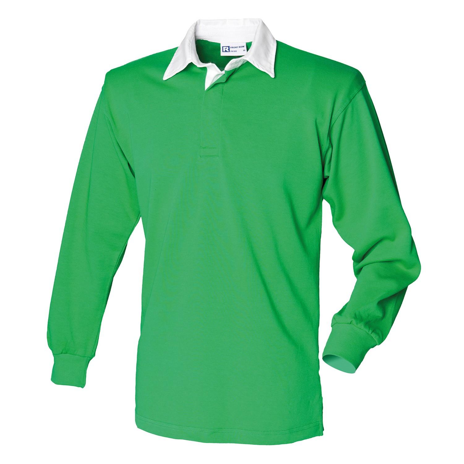 FRONT ROW Klassiek rugbypoloshirt met lange mouwen op de eerste rij S wit/helder groene kleur