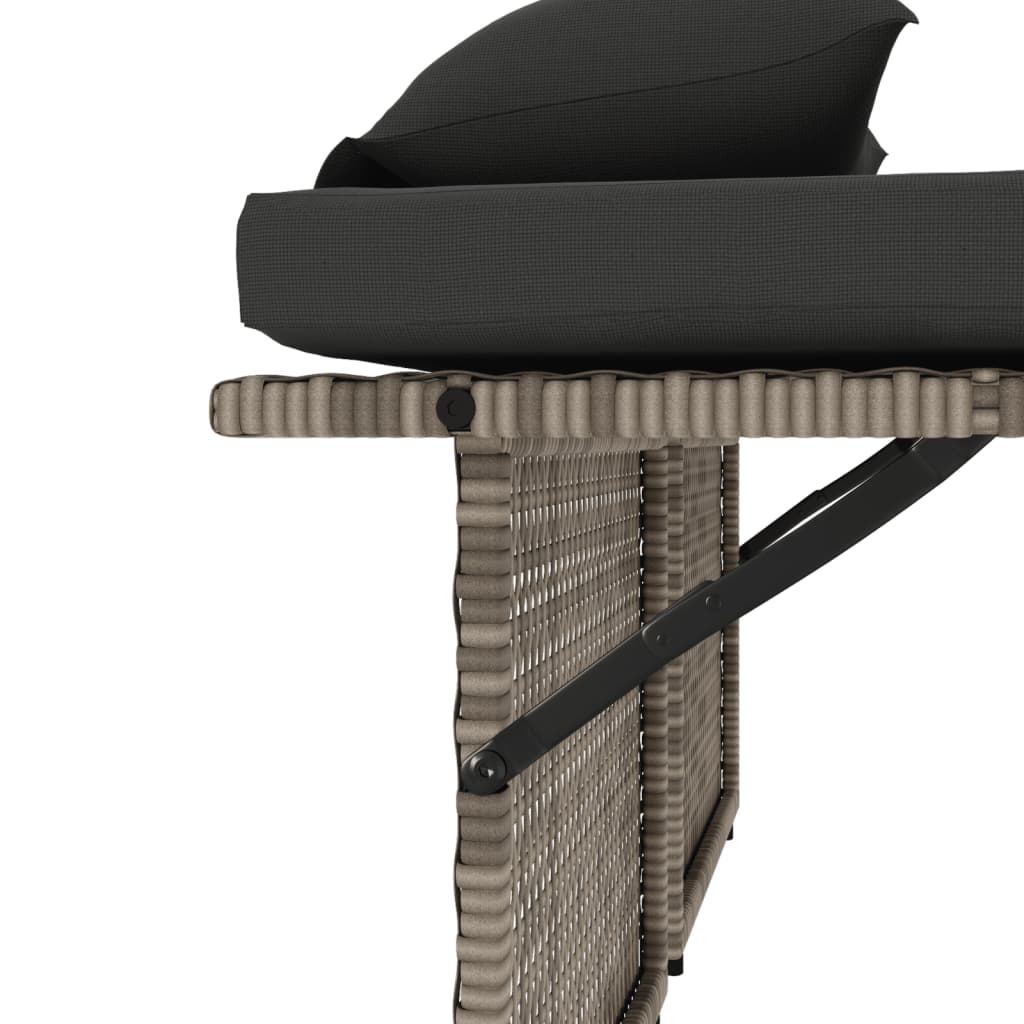 Adjustable Garden Bench with Cushions Grey Poly Rattan
