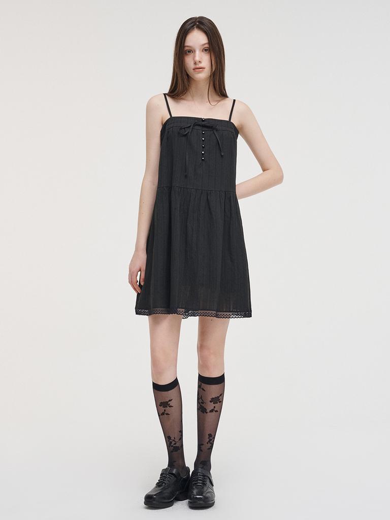 Etmont Slip Button Lace Mini Dress Black