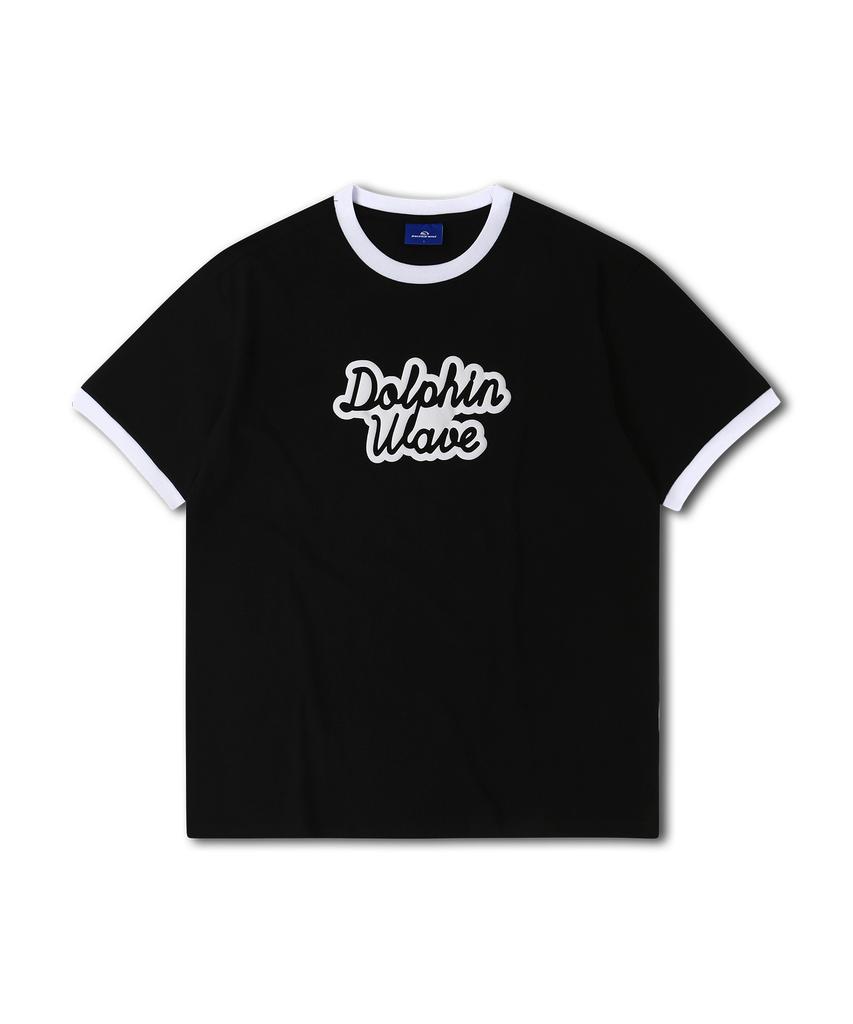 DOLPHIN WAVE APPAREL Dolphin Foam Print Big Logo Ringer Short Sleeve T-Shirt Black