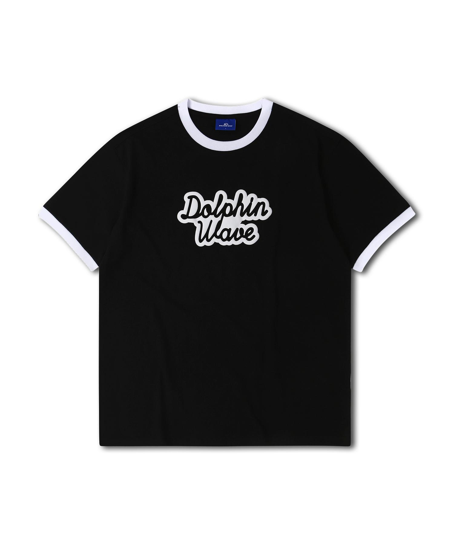 Dolphin Wave Apparel Dolphin Foam Print Big Logo Ringer Short Sleeve T-Shirt Black Black/L