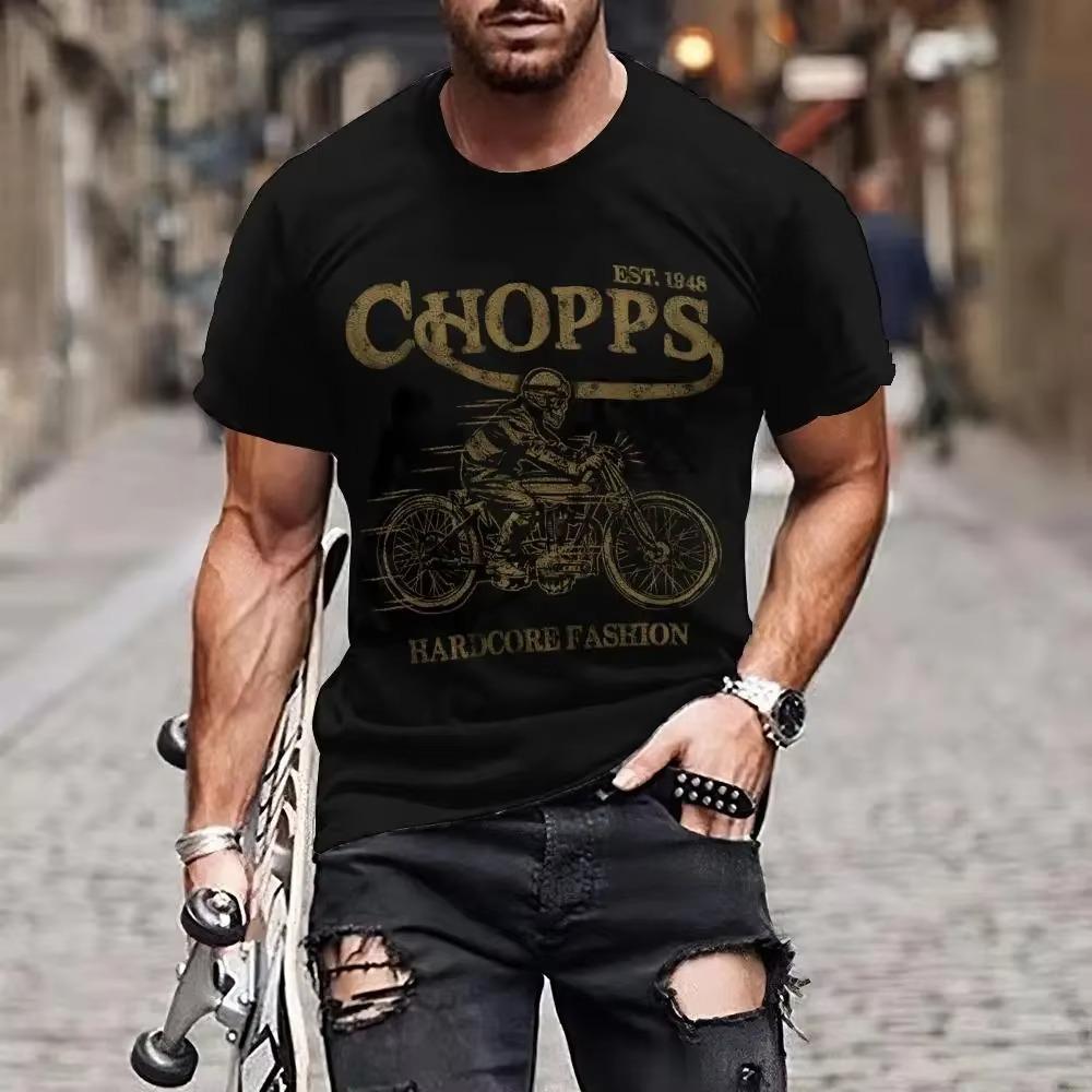 Camiseta vintage para motocicleta, camiseta masculina com estampa 3d de carro, manga curta, roupas masculinas de verão, blusa casual, tops clássicos de bicicleta