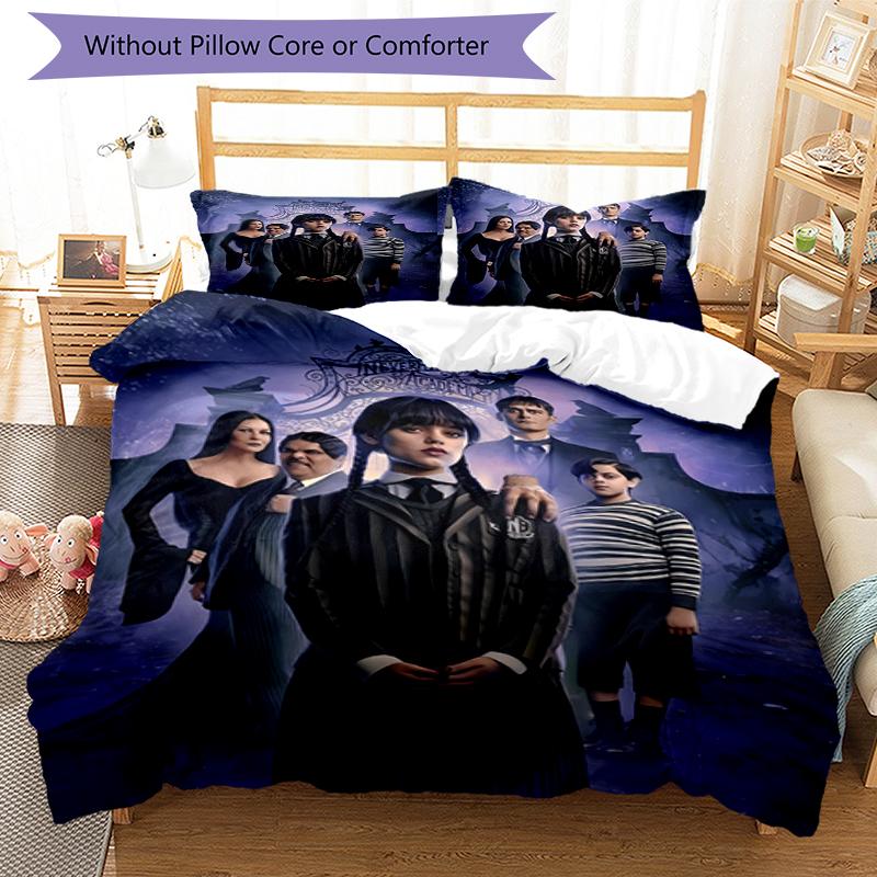 3pcs Wednesday Bedding Set Duvet Cover Closure Includes 1 Duvet Cover & 2 Pillowcases, Soft and Comfortable for All Seasons.