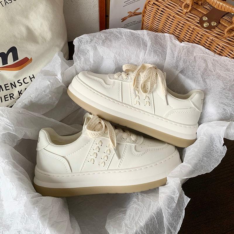 Sewing Chunky Sneakers Women Shoes Female Flat Platform Shoes Woman Sneakers Lace up Leather Women's Shoes Sneakers Plus Size