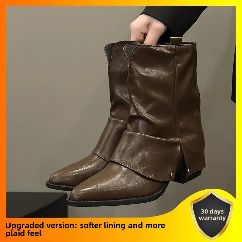 

Модные женские весенне-летние ботинки в западном стиле из денима, черные, с острым носком, короткие ботинки с полиуретановой подкладкой и подошвой 40 темно-коричневого