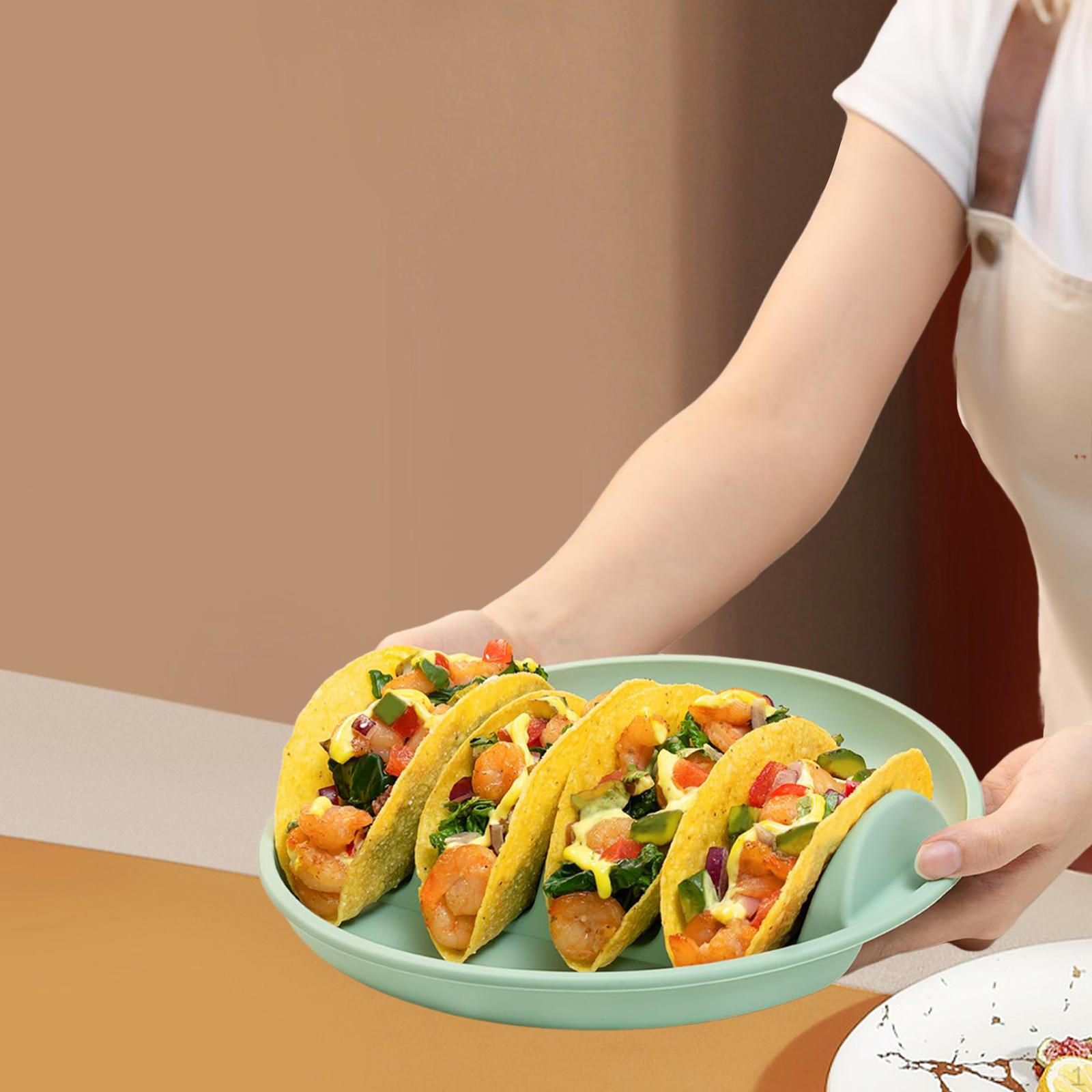 

Non-Slip Silicone Taco Holder for Party, Holds 4 Tacos Each, Serving Tray, Plates зелёный