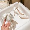 Fashion Elegant Satin Bowknot High Heels Pumps for Women Sexy Pointed Toe Stiletto Heeled Red Bridal Wedding Shoes Woman White Pumps