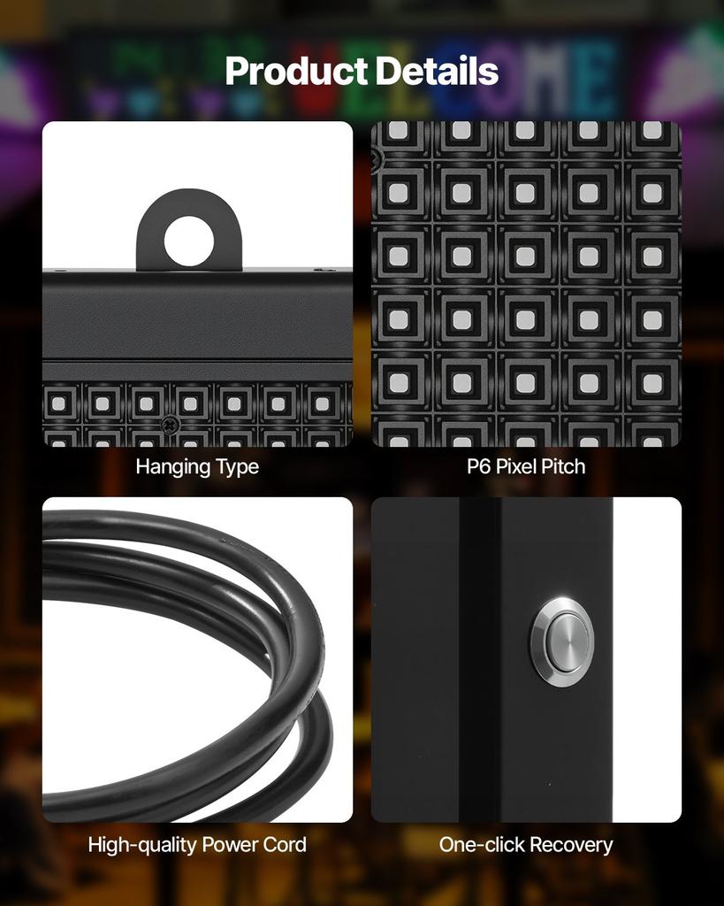 VEVOR Programmable LED Sign, P6 Full Color Flexible Digital Scrolling Panel, DIY Custom Text Pattern GIF Display Board