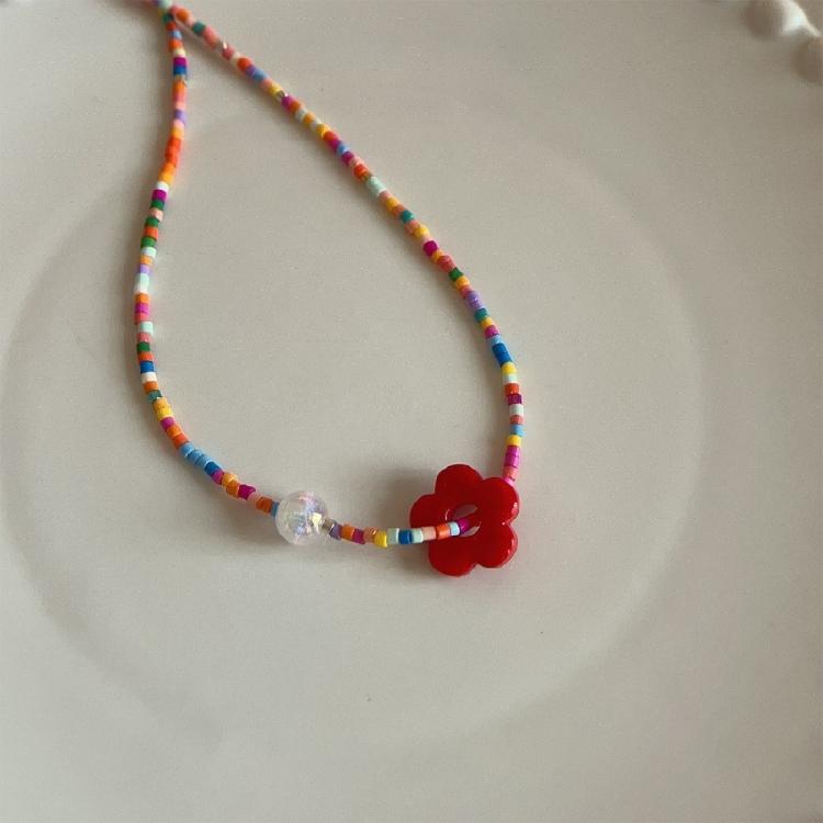 Colorful Flower Necklace Resin Pendant Choker Adjustable Chain Delicate Choker