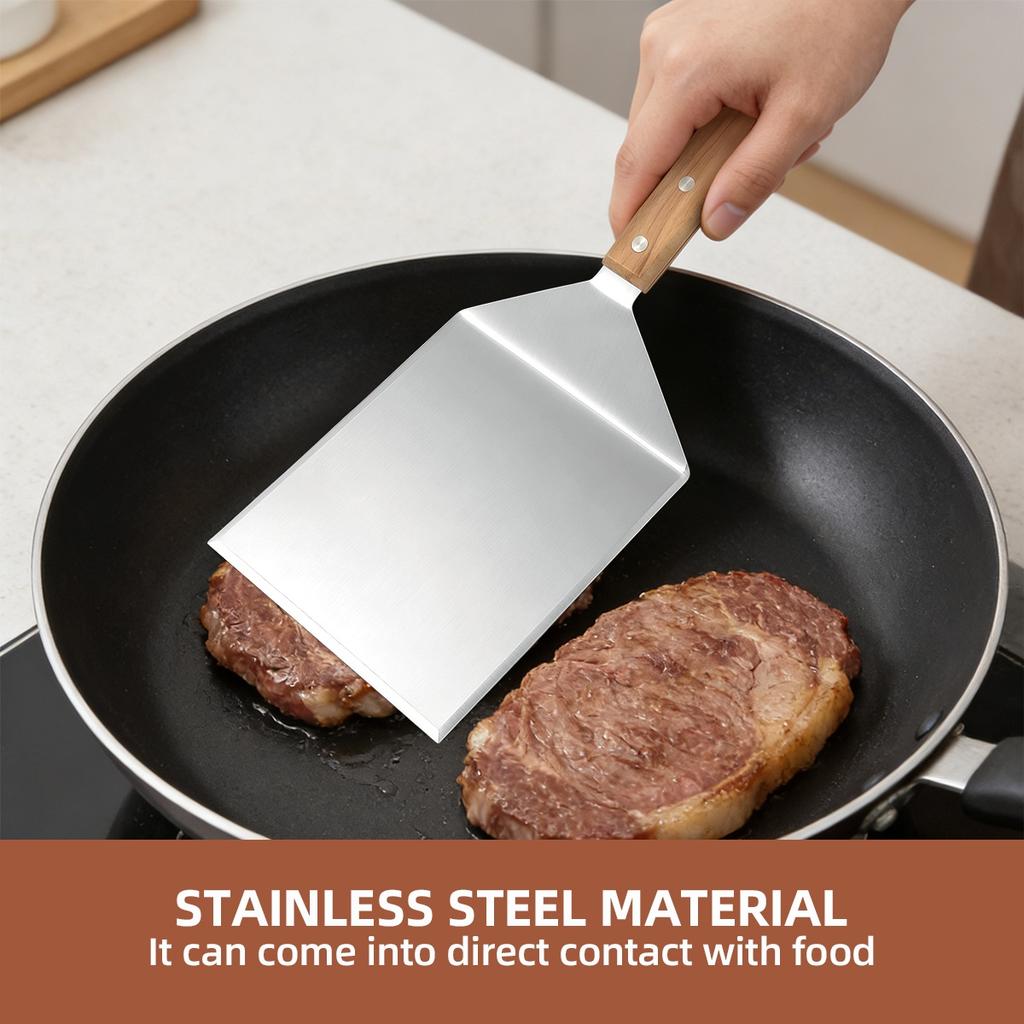 1pc Stainless Steel Spatula, Stainless Steel Cooking Spatula, BBQ Spatula, Teppanyaki Spatula, Steak Knife Spatula, Pizza Spatula