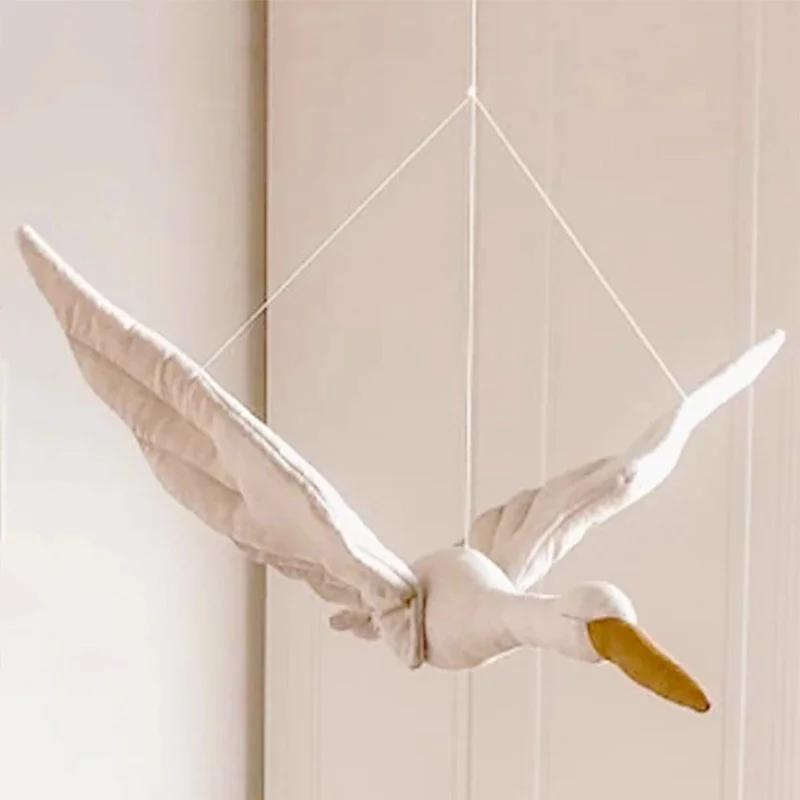 Creative Wall Hanging Swan Plush Stuffed Doll Fabric Family Bedroom Nursery Room Decor Hanging Ornaments Baby Soothing Pillow