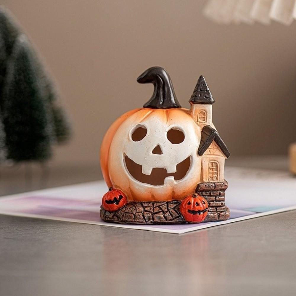 Resin Halloween Pumpkin House Scary Haunted House Ornaments Pumpkin Sculpture  Festival Decor