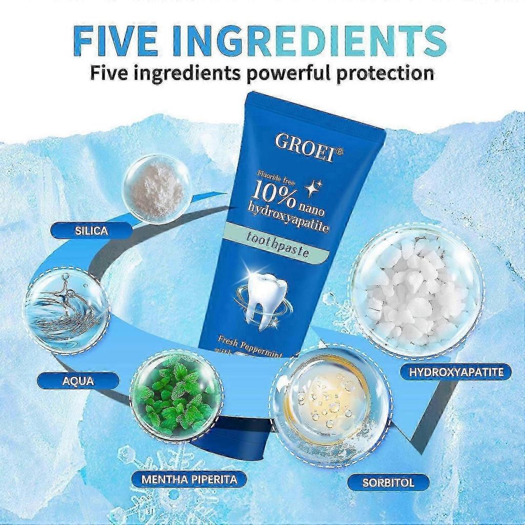 10% Nano Hydroxyapatite Toothpaste (Fluoride Free), Whitening, Remineralizing, Natural, Sensitive Teeth, Xylitol Nano-Hydroxyapatite Toothpaste, Mint
