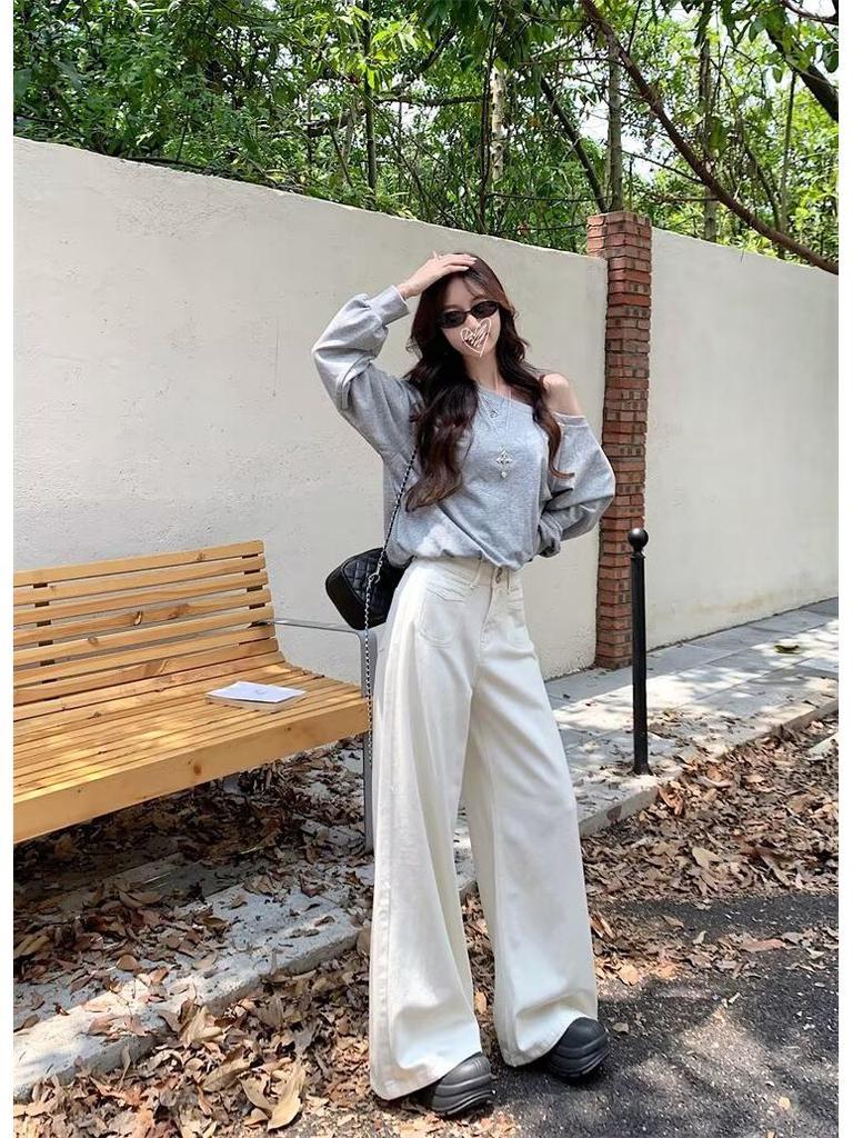 Women's Autumn Retro High-Waisted Wide-Leg Double-Button Jeans