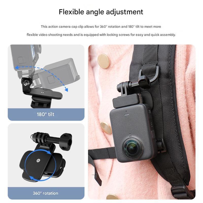 Supporto morsetto multifunzione per fotocamera con rotazione a 360° per action cam, clip per cappello, adattatore, supporto per sport