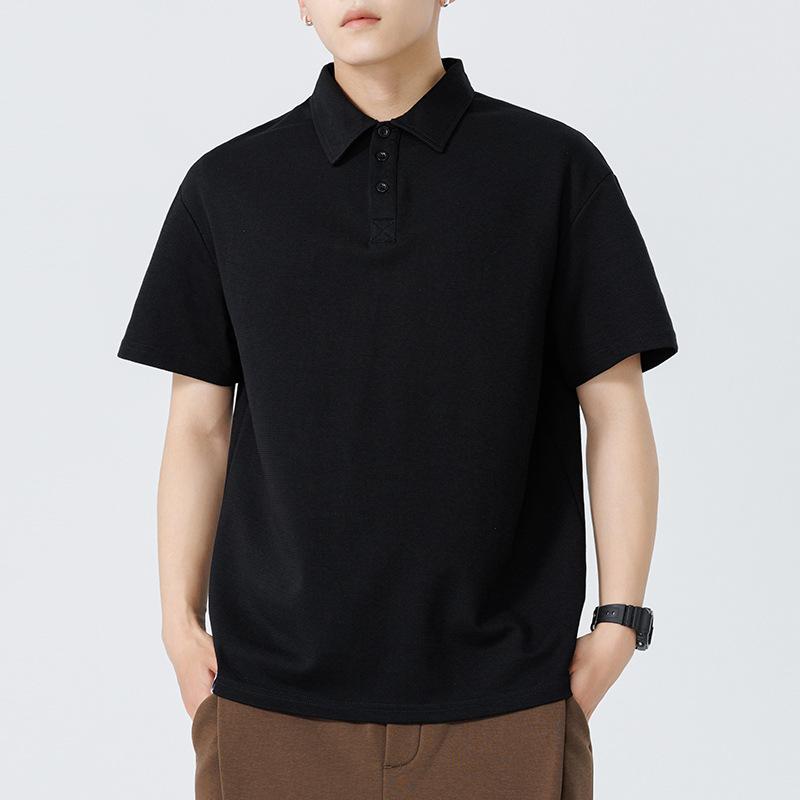 Heavy Polo Shirt Short-sleeved Men's Summer New Lapel Solid Color T-shirt Loose Top