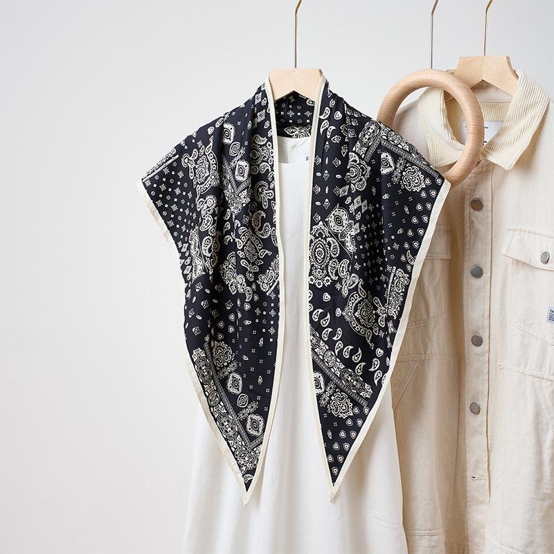 Summer Atmosphere Wearing Headscarf Twill Silk Simulation Silk Cool Diagonal Scarf Cashew Print Women's Triangle Silk Scarf
