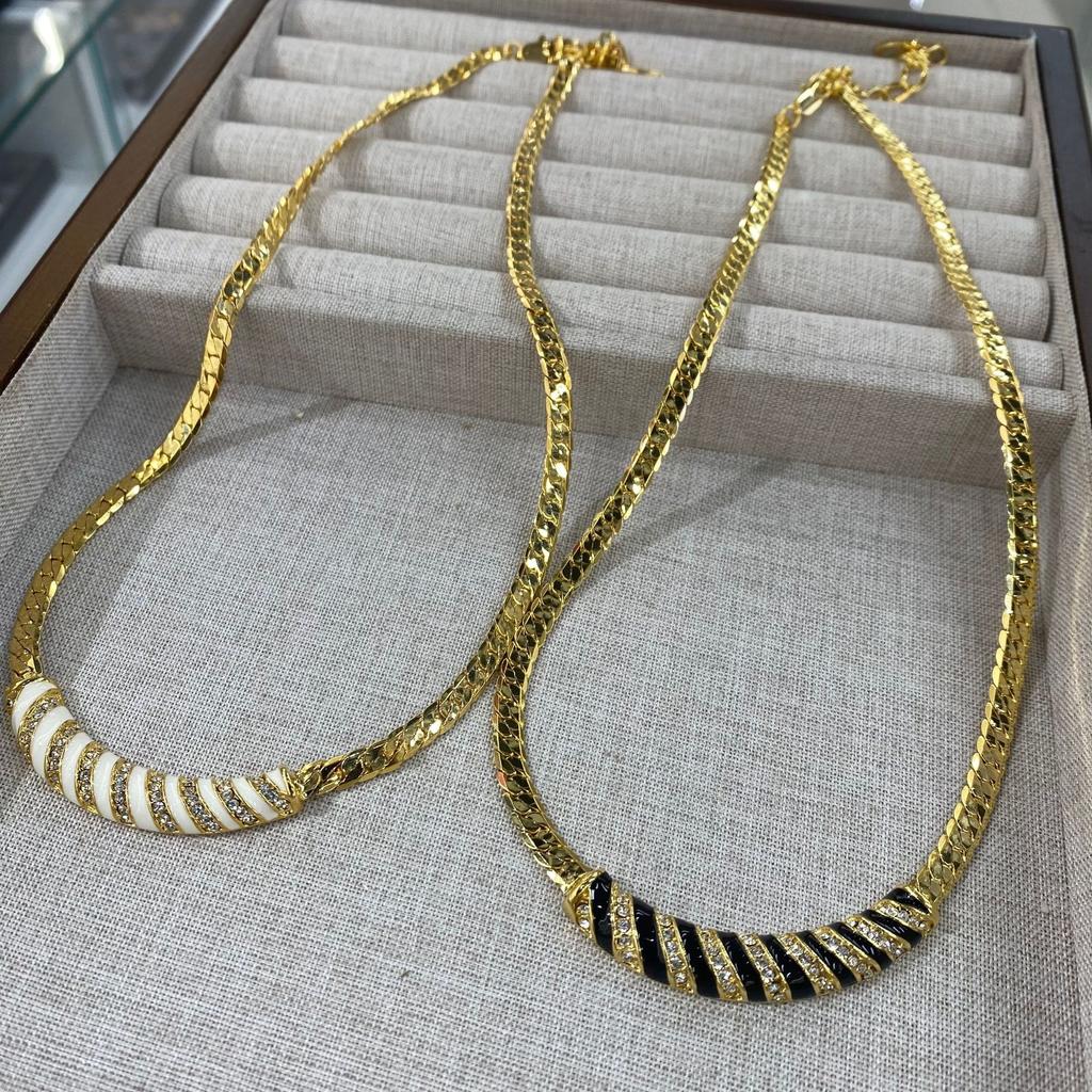Medieval Vintage Necklace, Black Striped Diamond-Set Curved Oil Drip Collarbone Chain, Light Luxury High-End Item Decoration