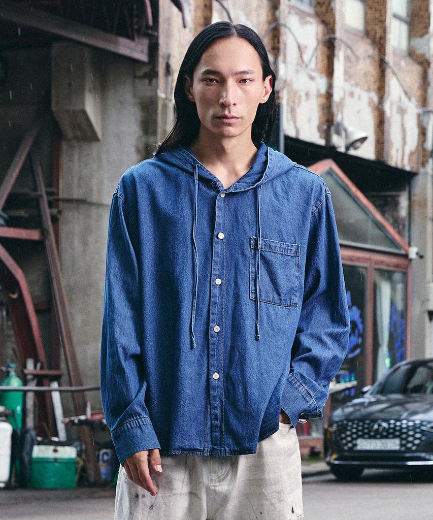 RESSAC Oversized Stonewashed Denim Hoodie Shirt