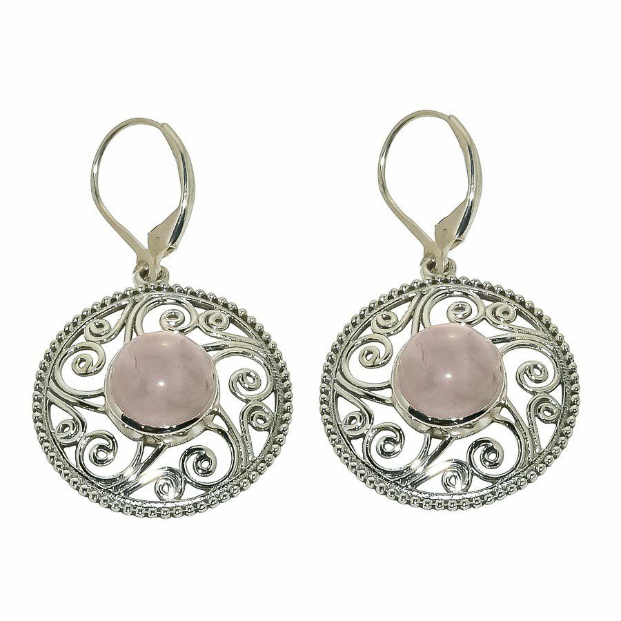 Pierre Précieuse Quartz Rose Naturel Argent Sterling Massif 925 Cadeau Boucle d'Oreille 1.50" F8w90