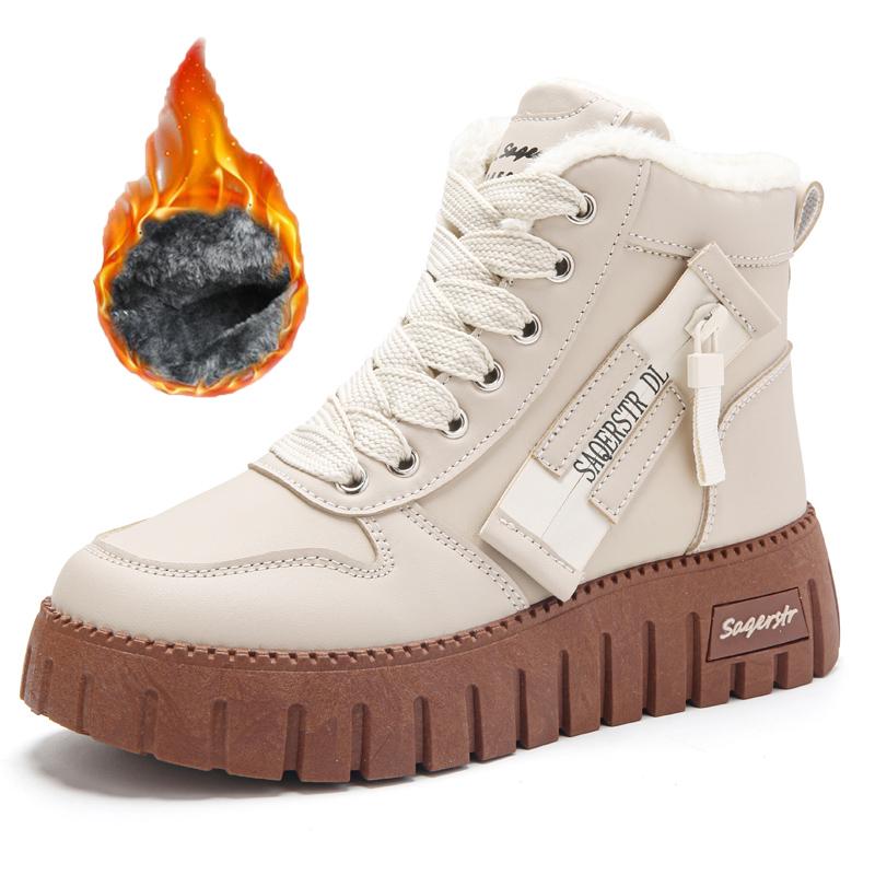 

34-42 Зимние женские модные сапоги на толстой подошве, увеличенной высоты, из бархата, теплые хлопковые сапоги, зимние сапоги, повседневная хлопковая обувь 42 бежевый/хаки